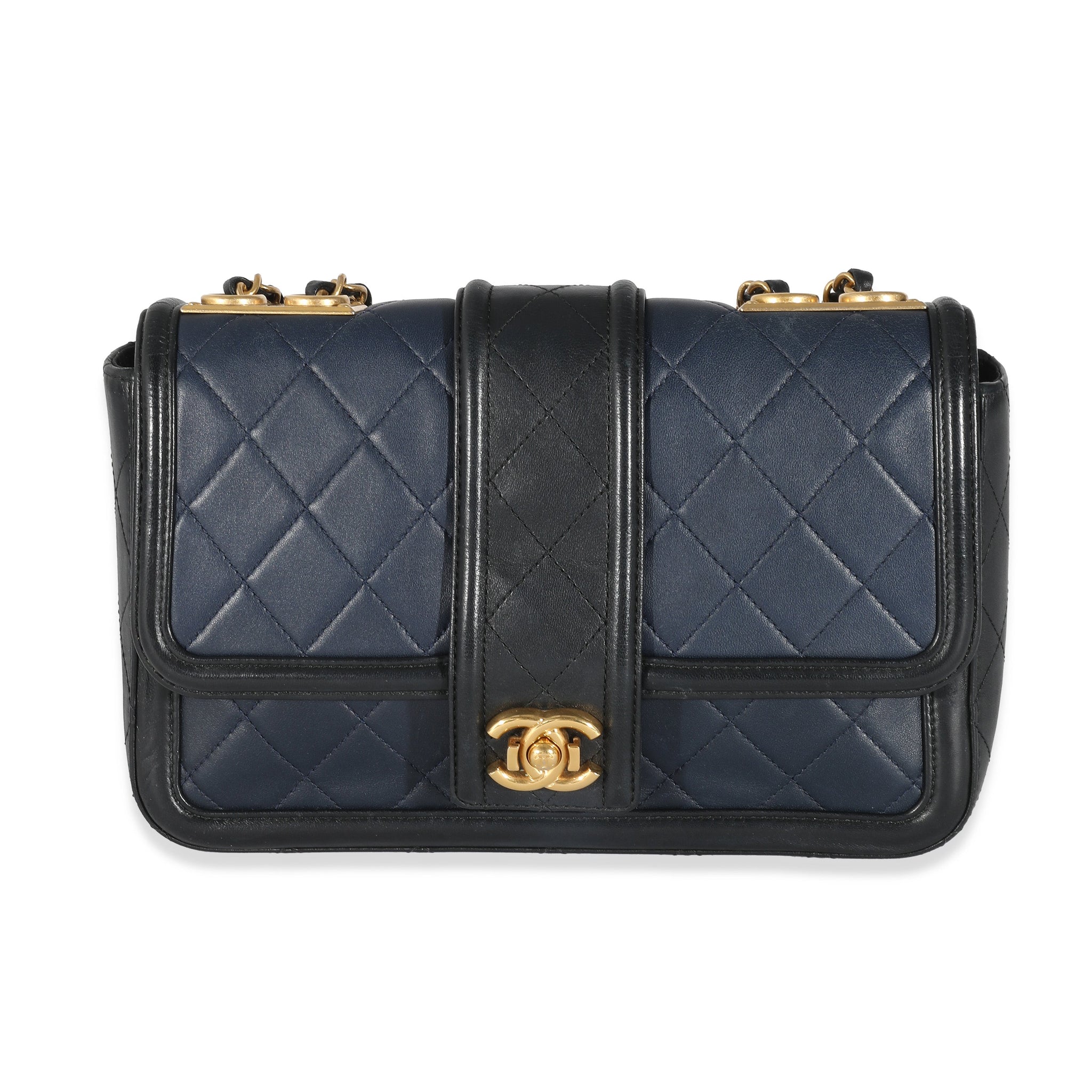 Top Quality Chanel Navy Black Quilted Lambskin Medium Elegant CC New Bag