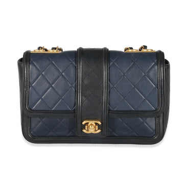 Top Quality Chanel Navy Black Quilted Lambskin Medium Elegant CC New Bag