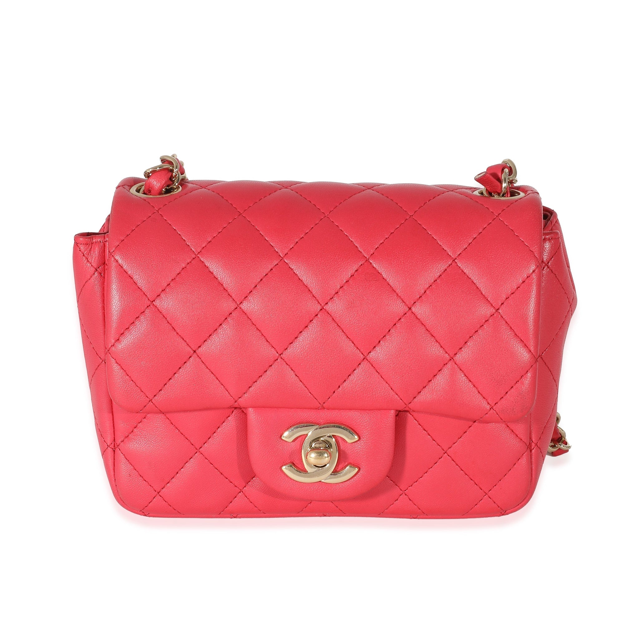 Top Quality Chanel Dark Pink Quilted Lambskin Mini Square New Bag