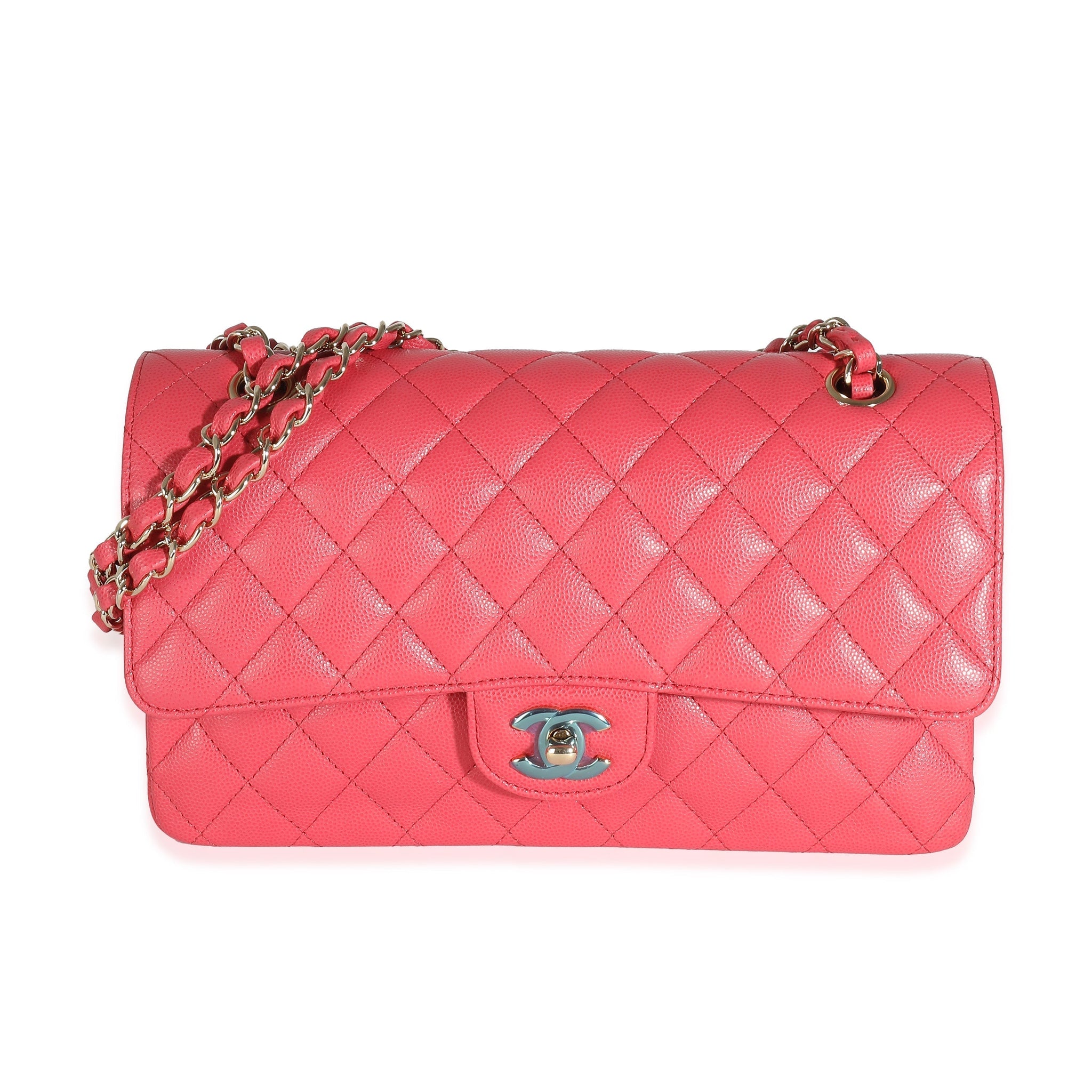 Top Quality Chanel Dark Pink Quilted Caviar Medium Classic Double New Bag