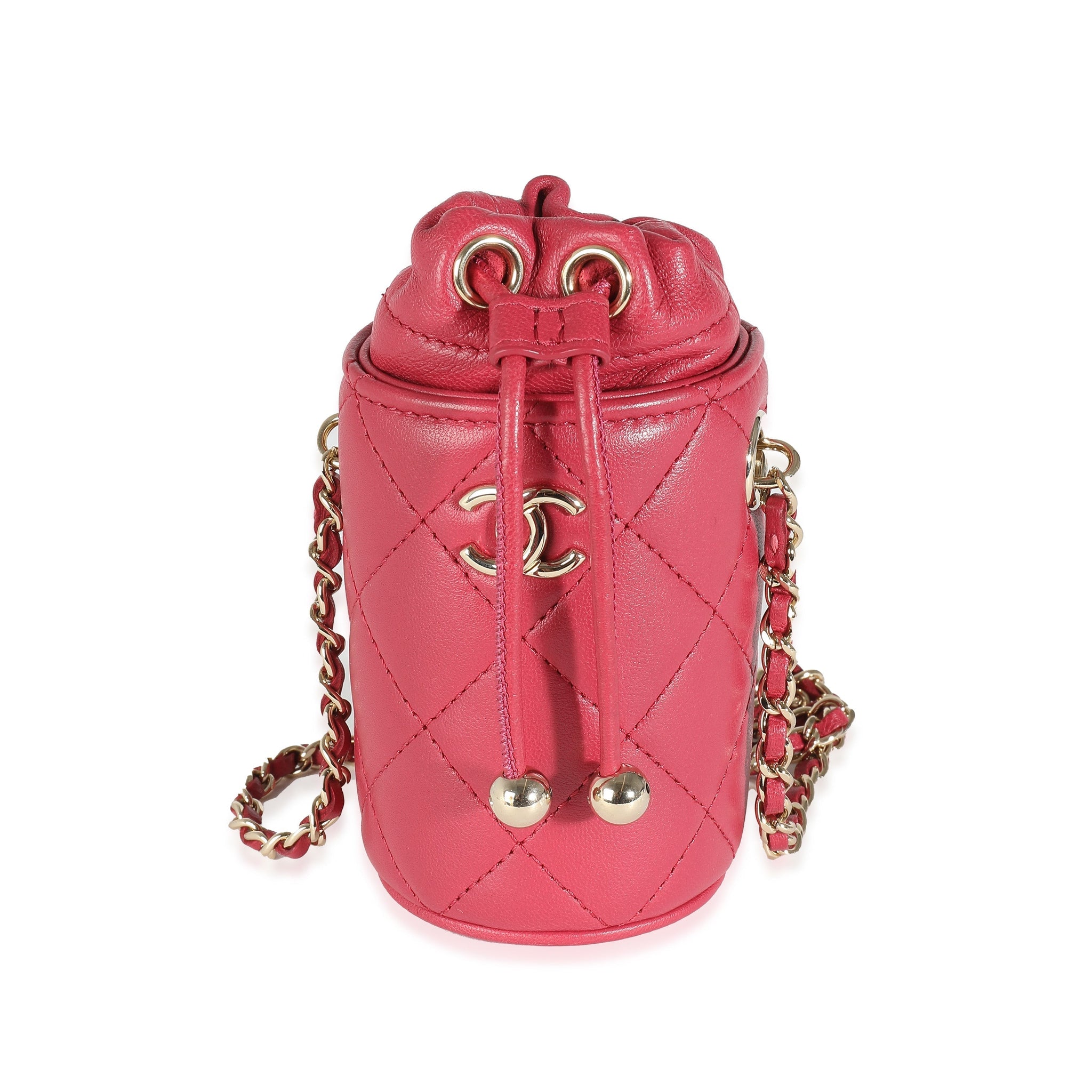 Top Quality Chanel Dark Pink Quilted Lambskin Micro Drawstring Bucket