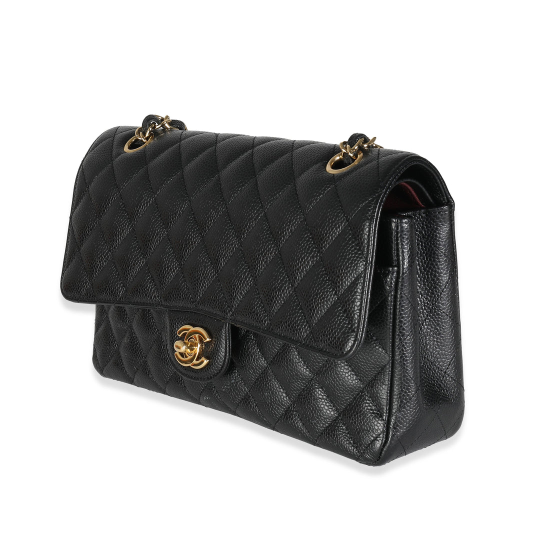 CHANEL Black Quilted Caviar Medium Classic Double Flap Bag