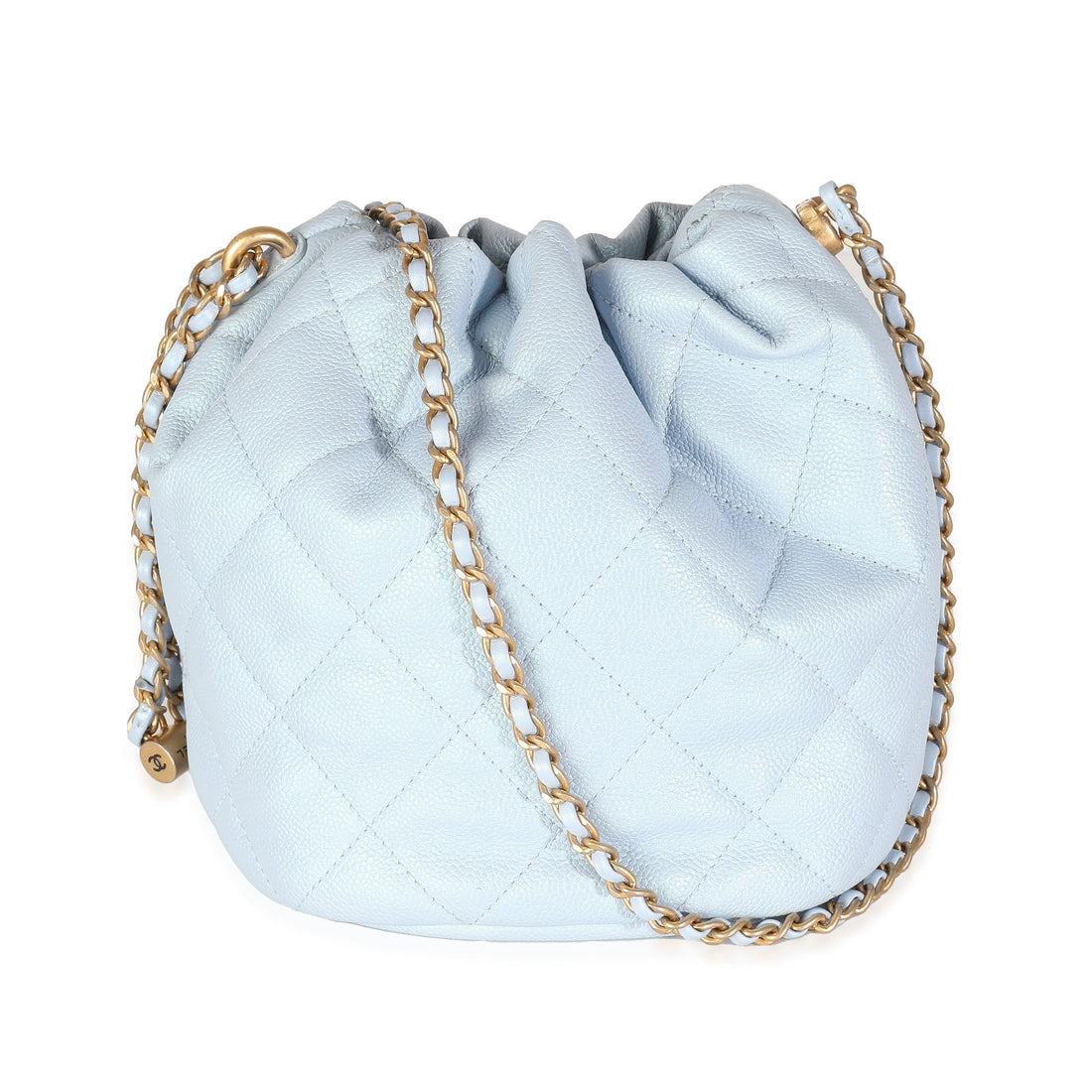 Top Quality Chanel Light Blue Iridescent Quilted Caviar My Perfect CC Drawstring Bucket Bag