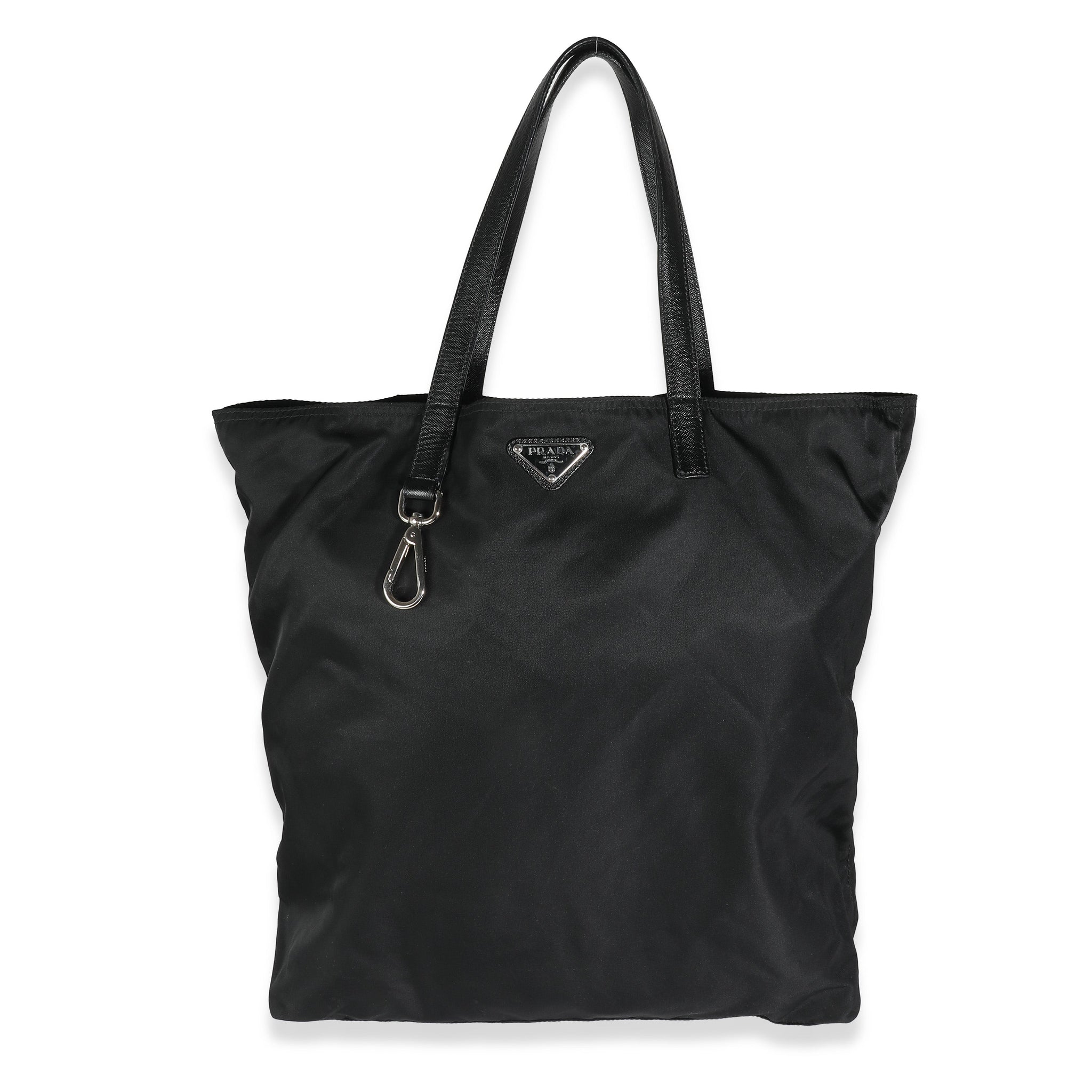 PRADA Black Nylon Logo Shopper Tote