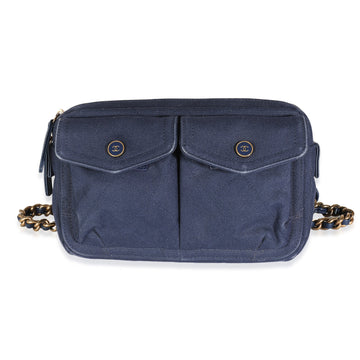 Top Quality Chanel Navy Canvas Double Pocket Waist Bag