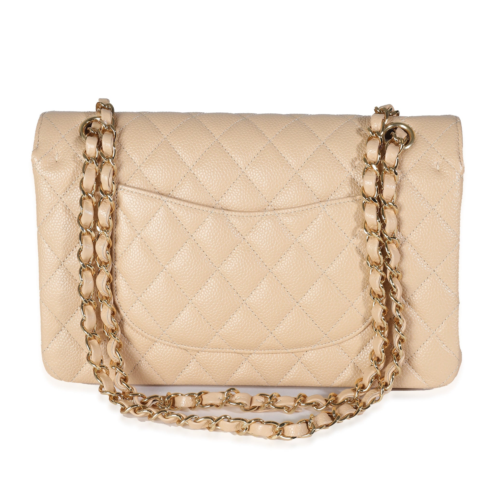 CHANEL Beige Quilted Caviar Medium Classic Double Flap Bag