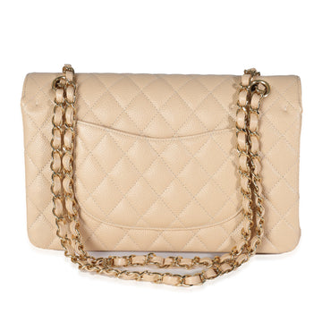 CHANEL Beige Quilted Caviar Medium Classic Double Flap Bag