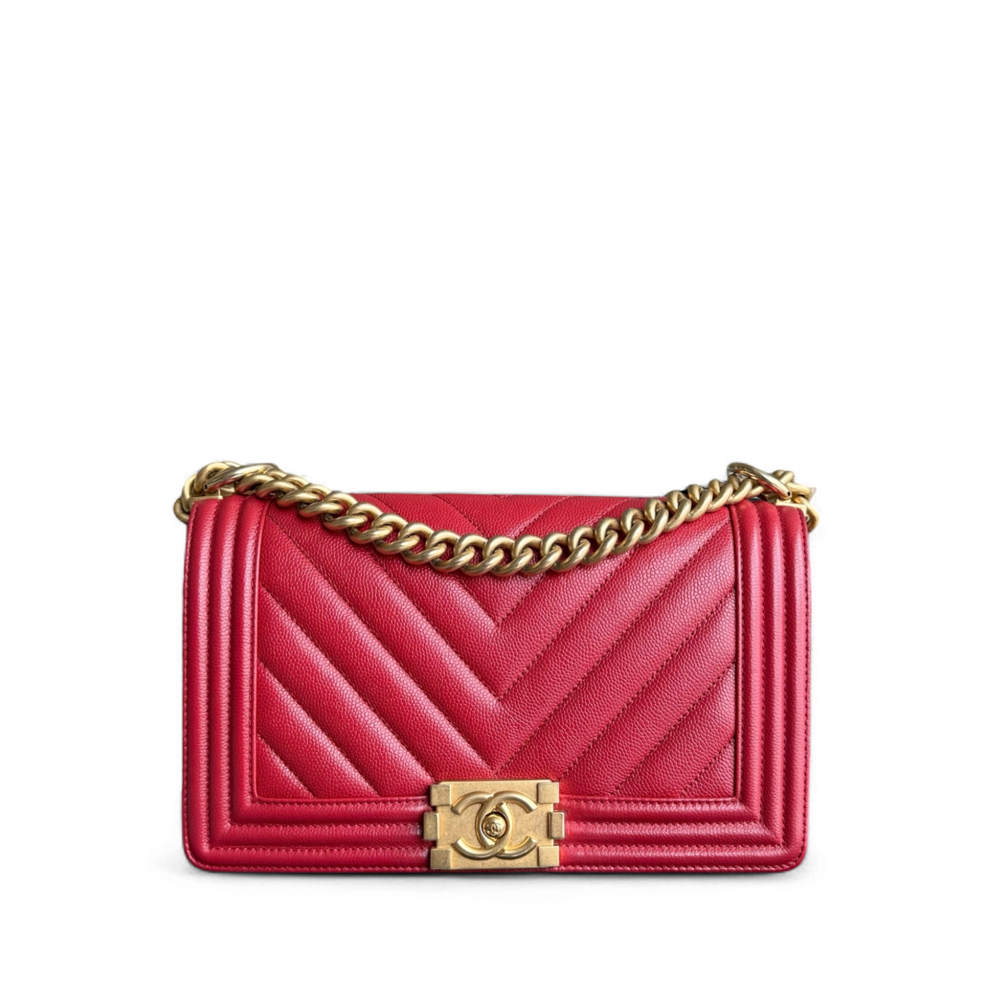 Chanel Boy Medium - 25CM Chevron Red Gold Hardware Series 25