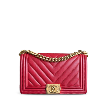 Chanel Boy Medium - 25CM Chevron Red Gold Hardware Series 25