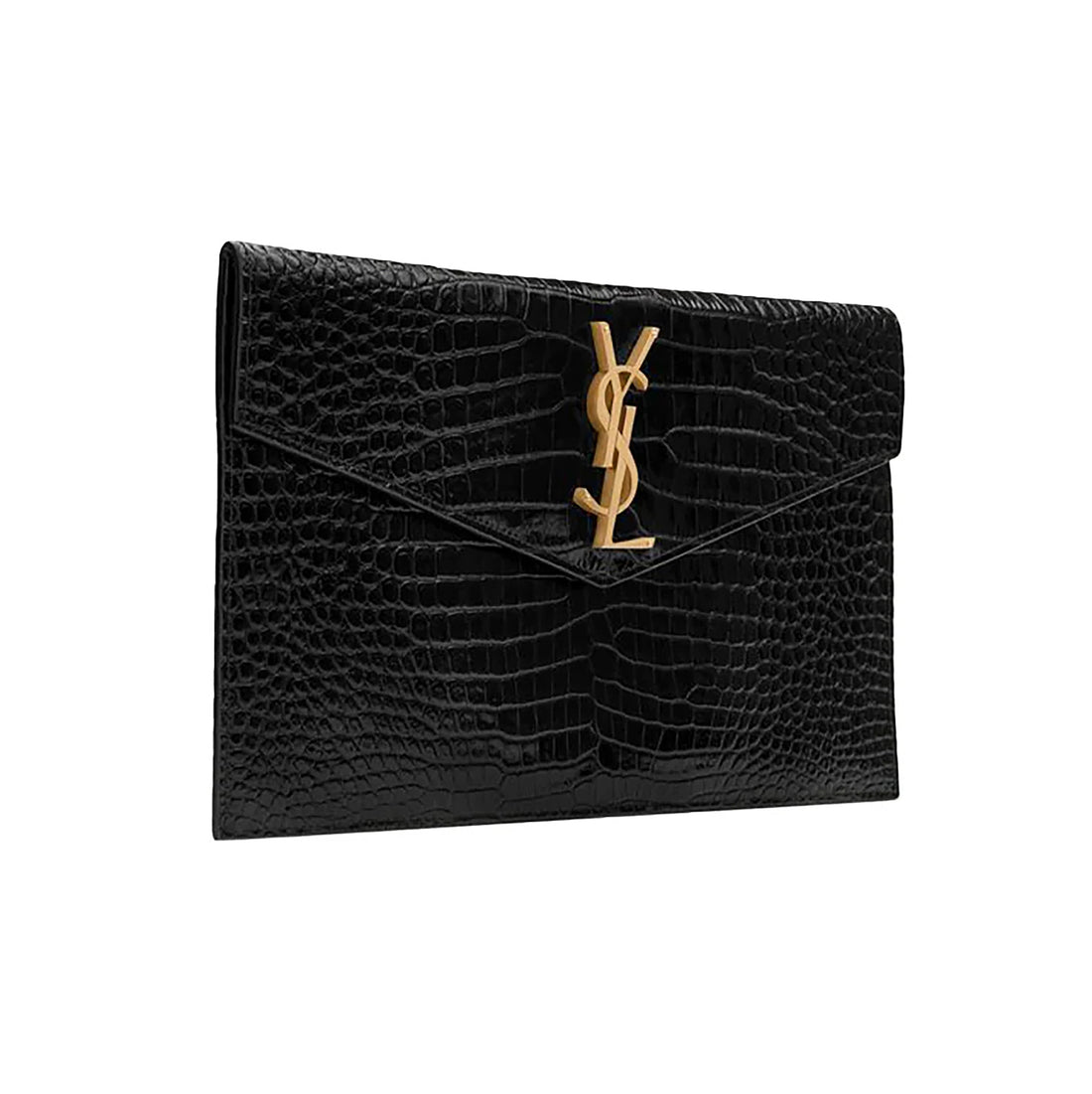 Black Croc Embossed Calfskin Uptown Clutch