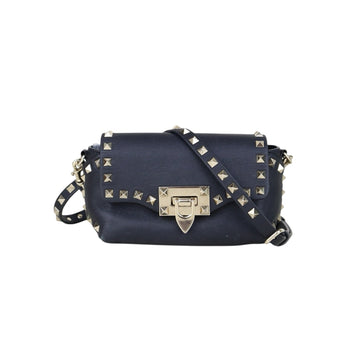 Good ( Rank AB)?VALENTINO Rockstud Calf Leather Shoulder Bag Black ?H25063012