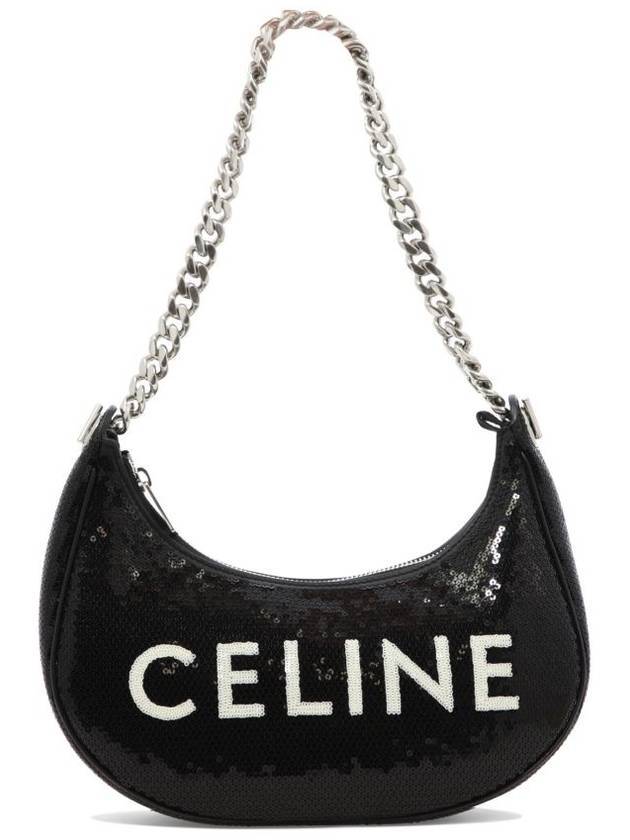 CELINE Ava Chain Medium Sequin Shoulder Bag Black
