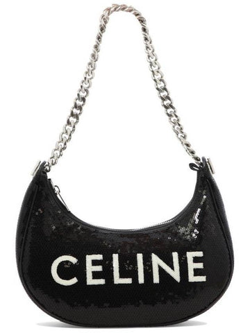 CELINE Ava Chain Medium Sequin Shoulder Bag Black