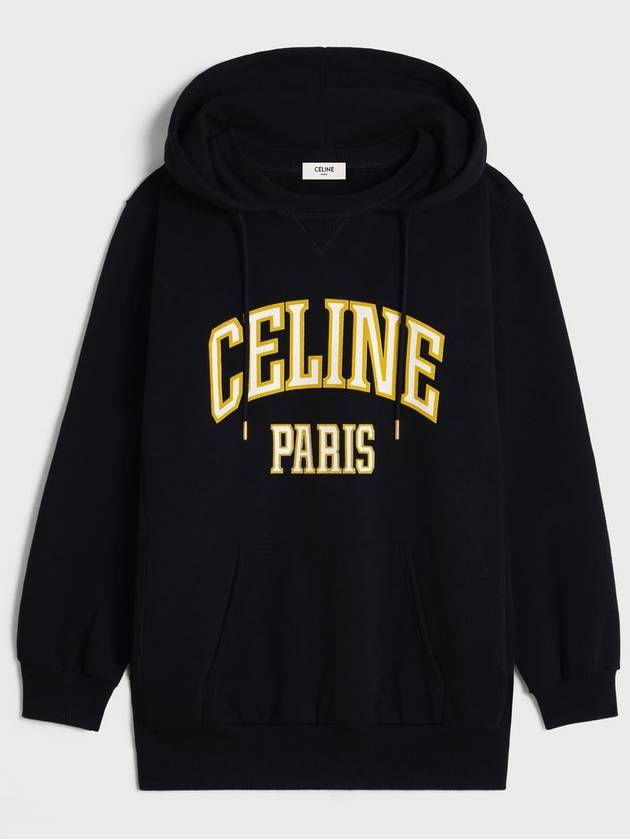 CELINE Logo Print Cotton Fleece Oversized Hoodie Black