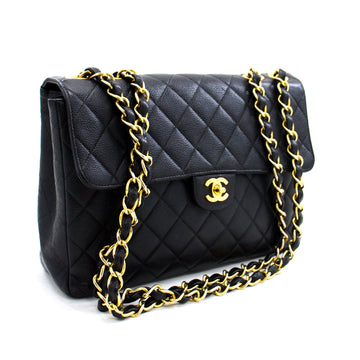 Top Quality Chanel Jumbo Caviar 11" Large Chain Shoulder Bag New Black Quilt