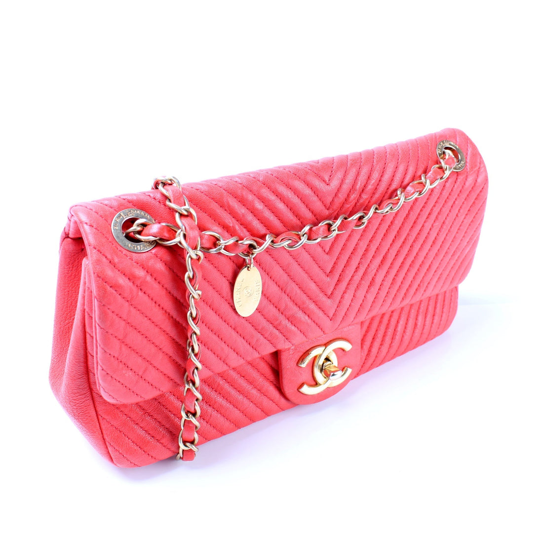 Medallion Charm Flap Bag Chevron Wrinkled Lambskin 20M