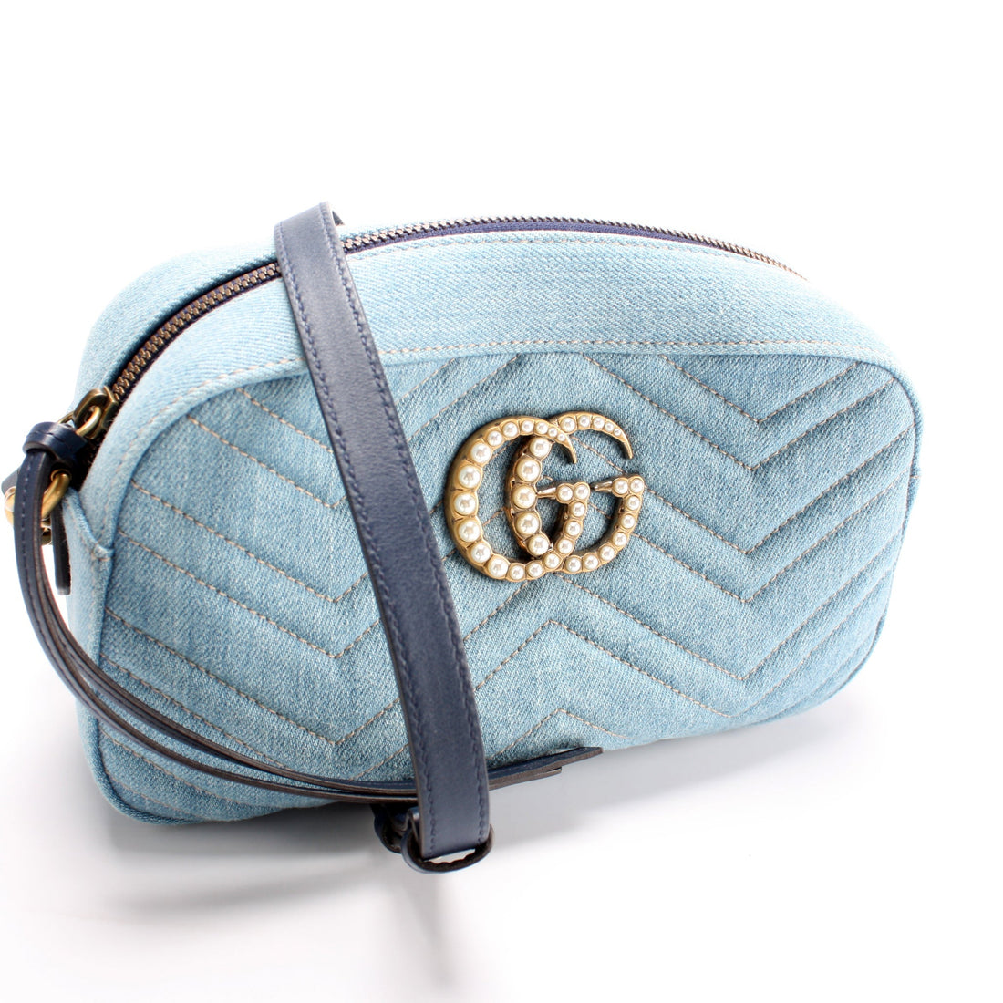 447632 Marmont Small Denim Camera