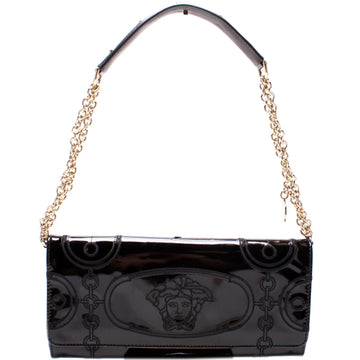 Medusa Embroidered Patent Leather Clutch