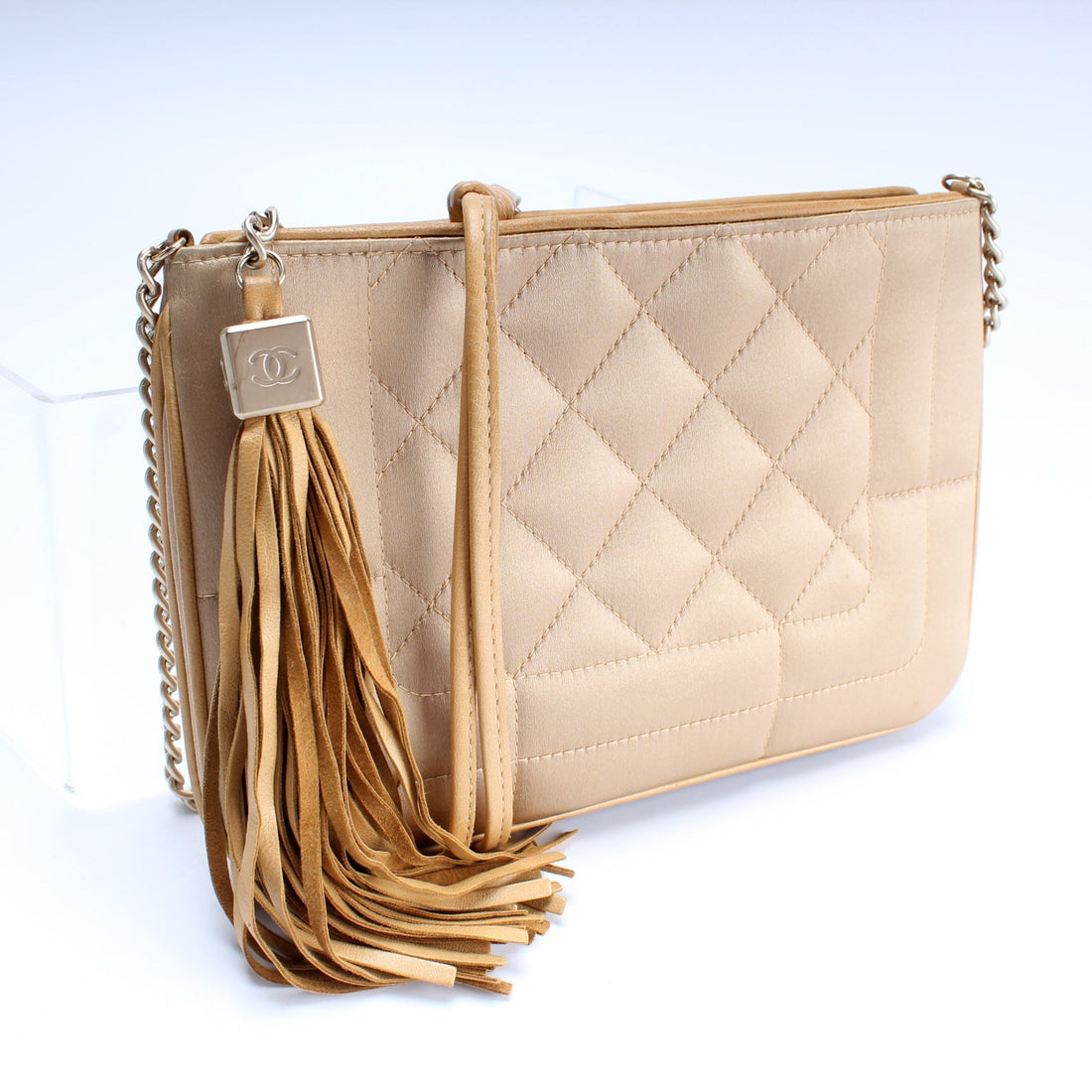 Tassel Quilted Satin Shoulder Bag