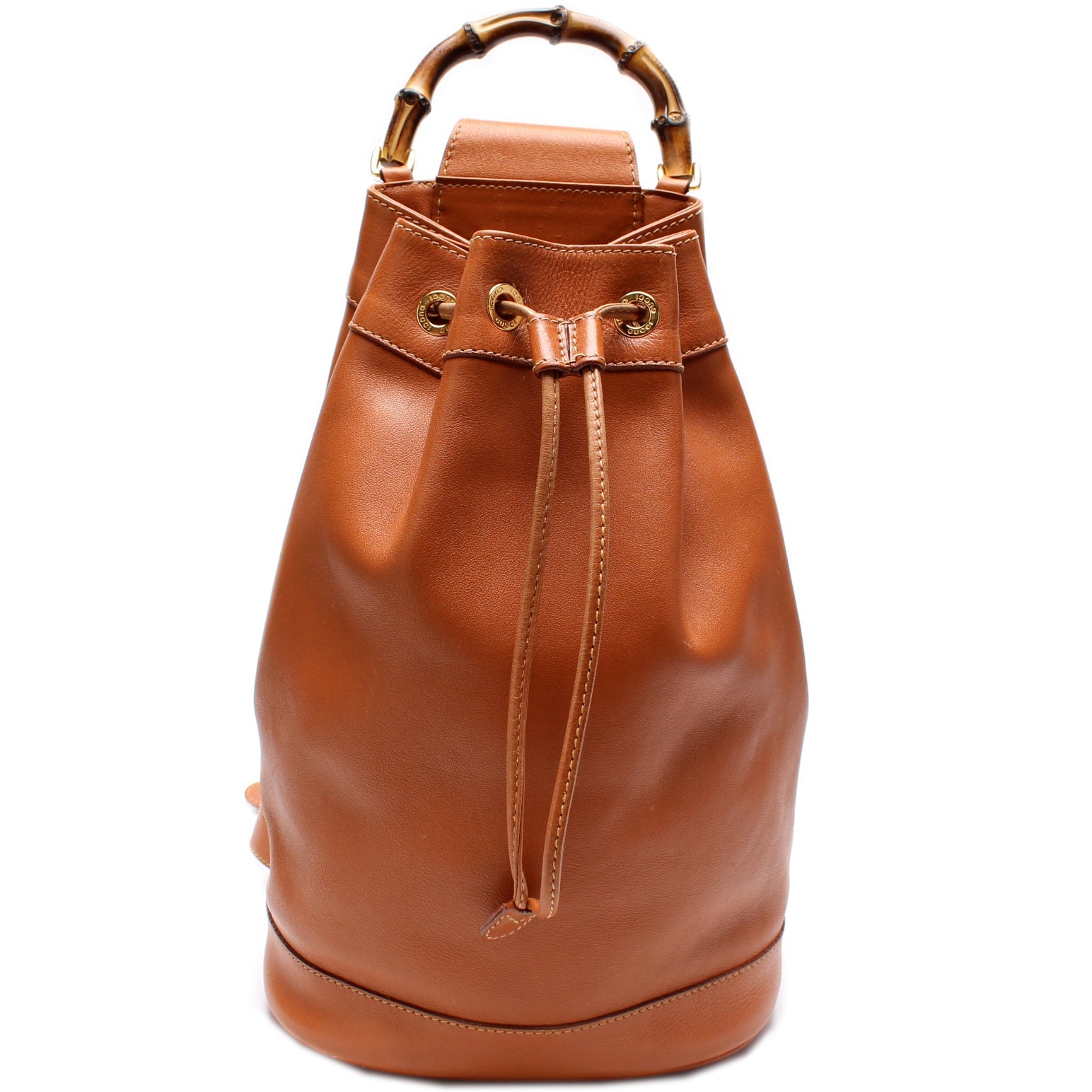 003-113 Bamboo Leather Drawstring Sling Bag Vintage
