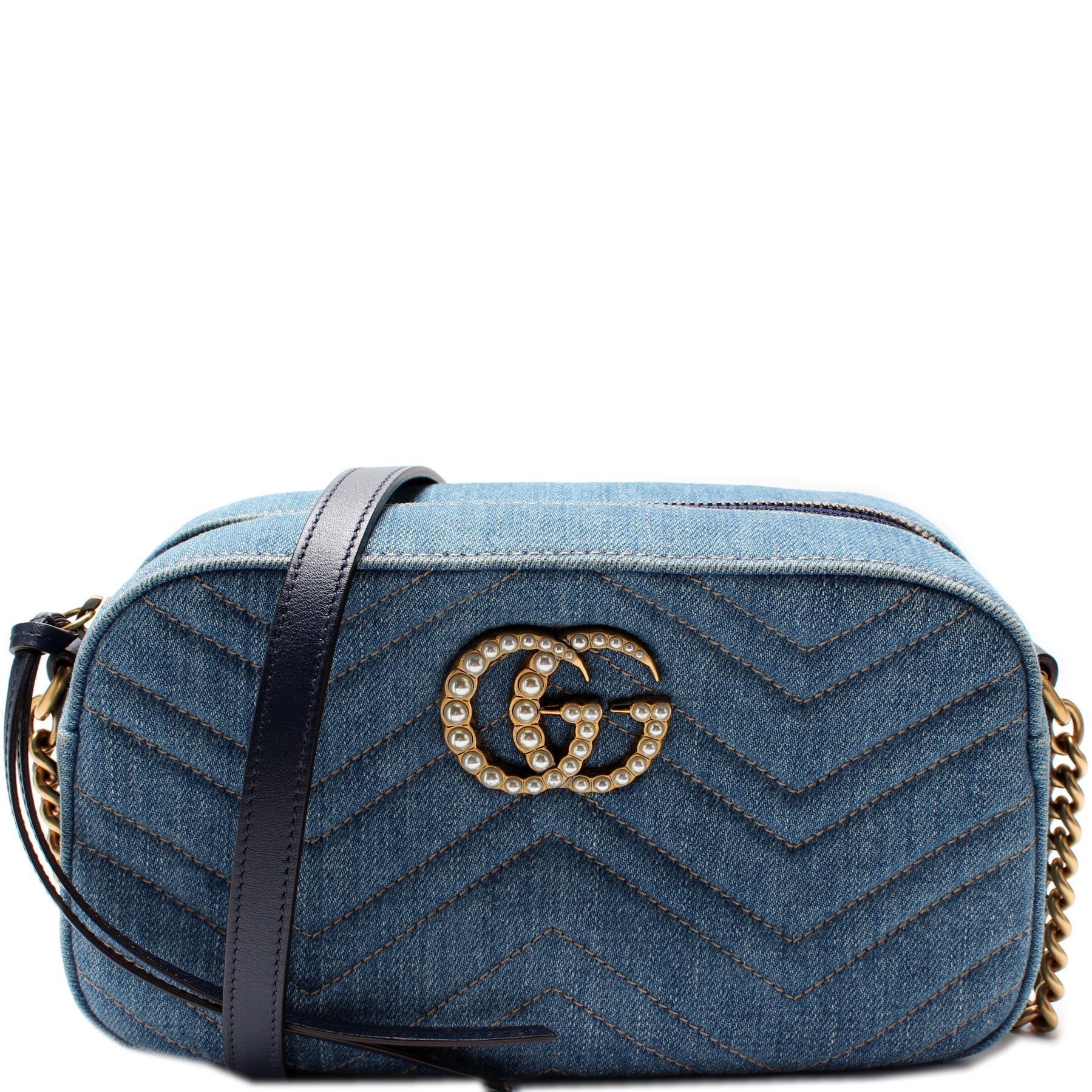 447632 Marmont Small Denim Camera