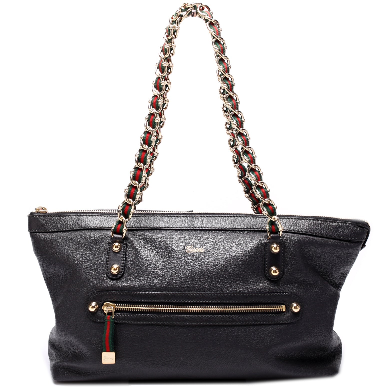 153016 Capri Web Chain Leather Shoulder Bag
