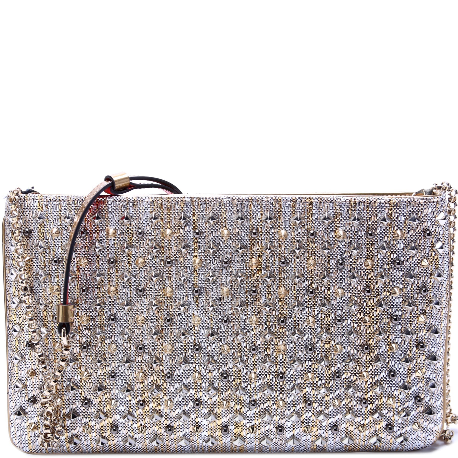 Loubiposh NV Spike Metallic Raffia Clutch