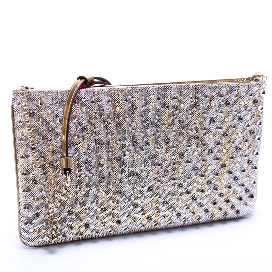 Loubiposh NV Spike Metallic Raffia Clutch