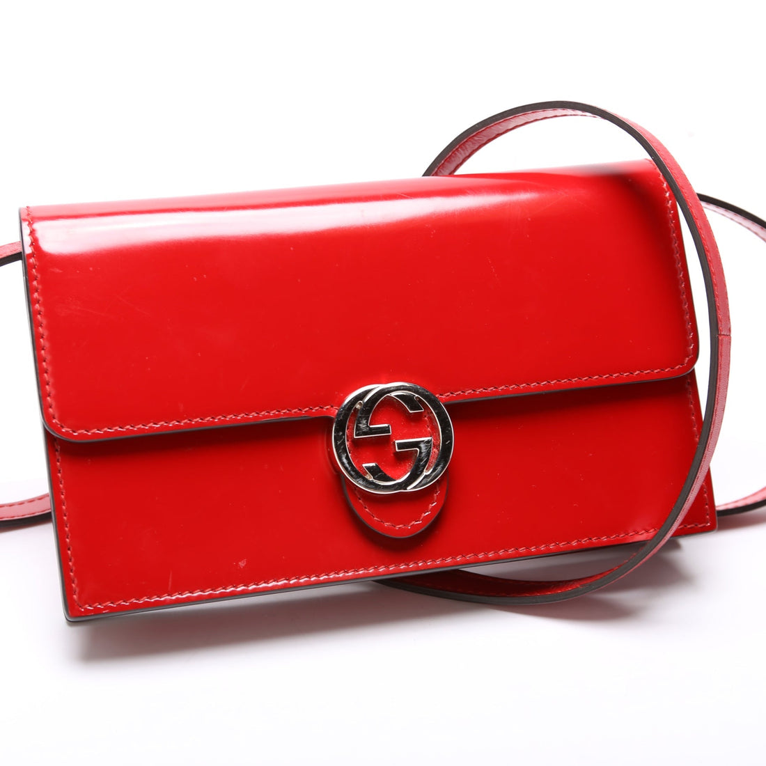 369664 Interlocking G Patent Leather Icon Wallet Crossbody