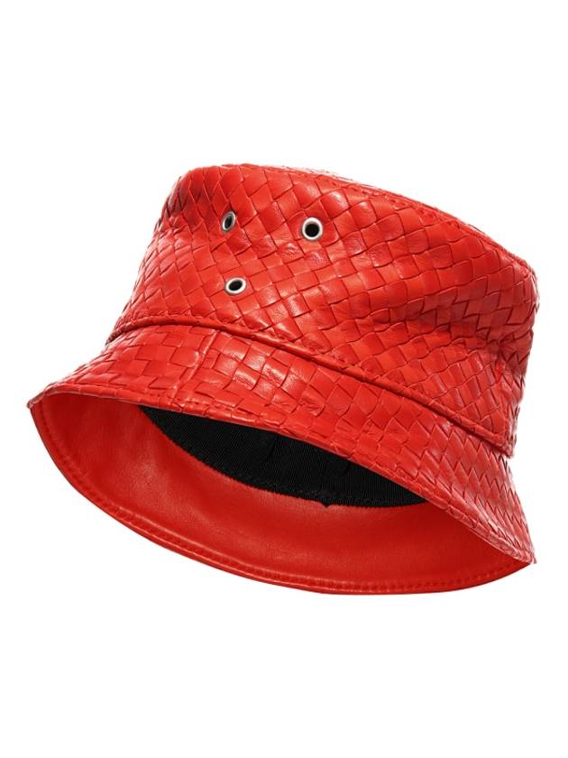 Bottega Veneta Intrecciato Leather Bucket Hat Red