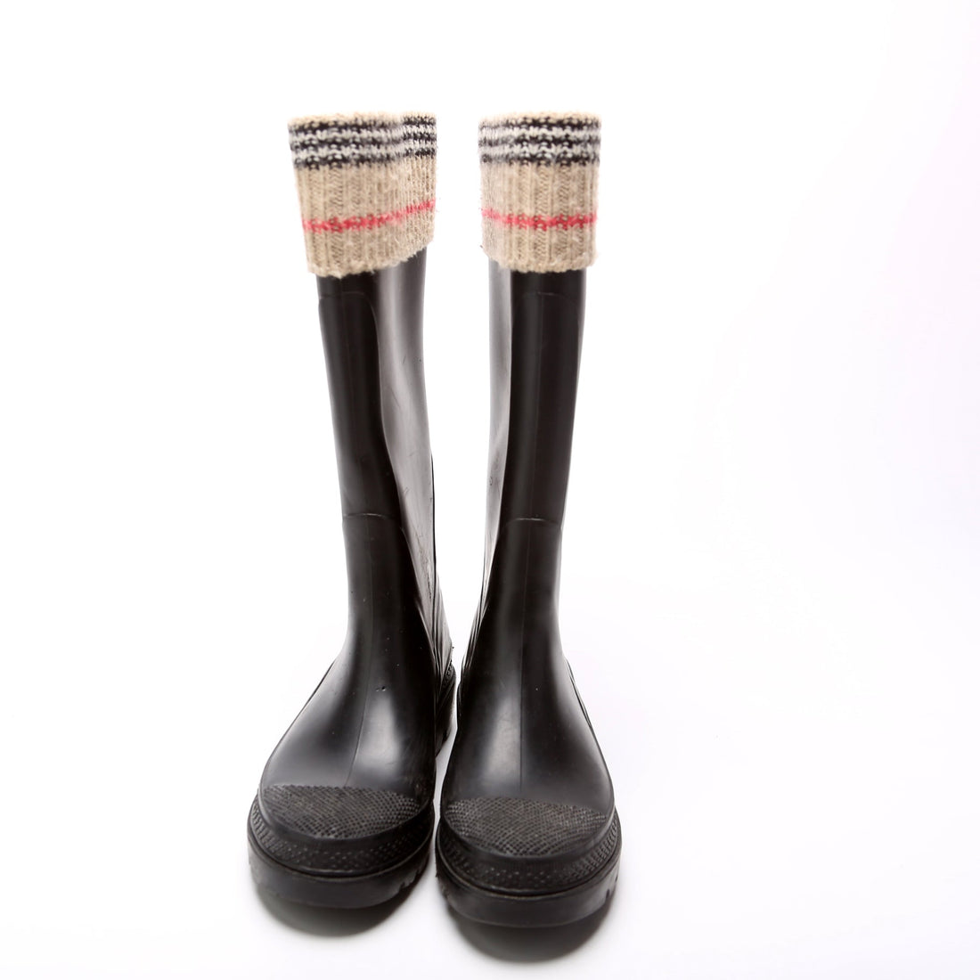 Check Fabric Rubber Boots Size 36