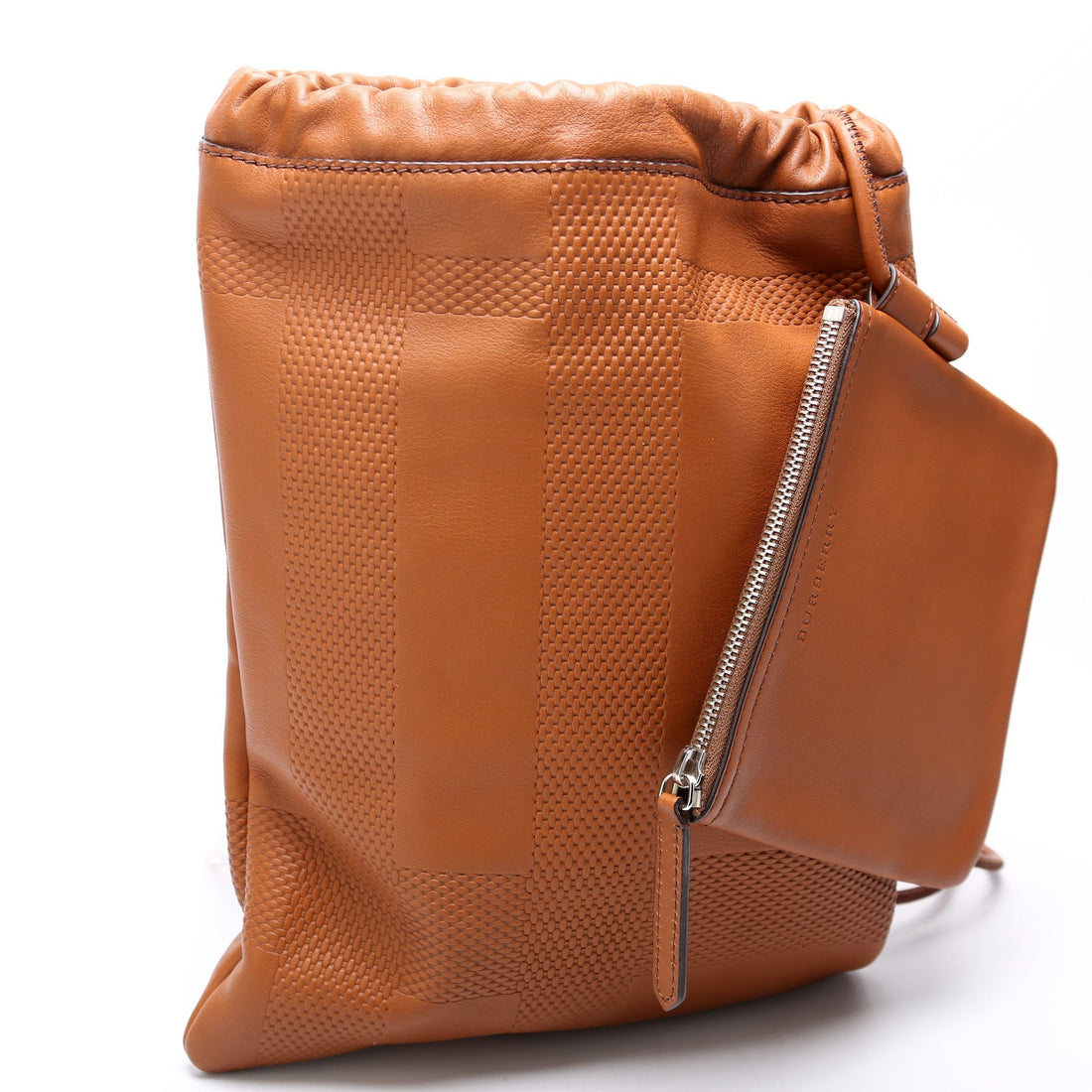 Drawstring Backpack w/ Pouch Embossed Leather