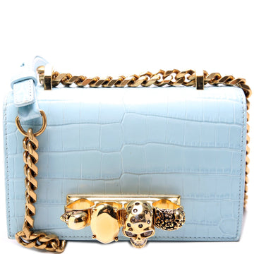 Jewelled Knuckle Croc Embossed Satchel