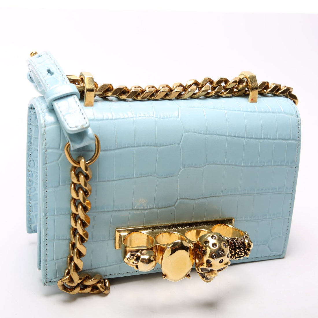 Jewelled Knuckle Croc Embossed Satchel