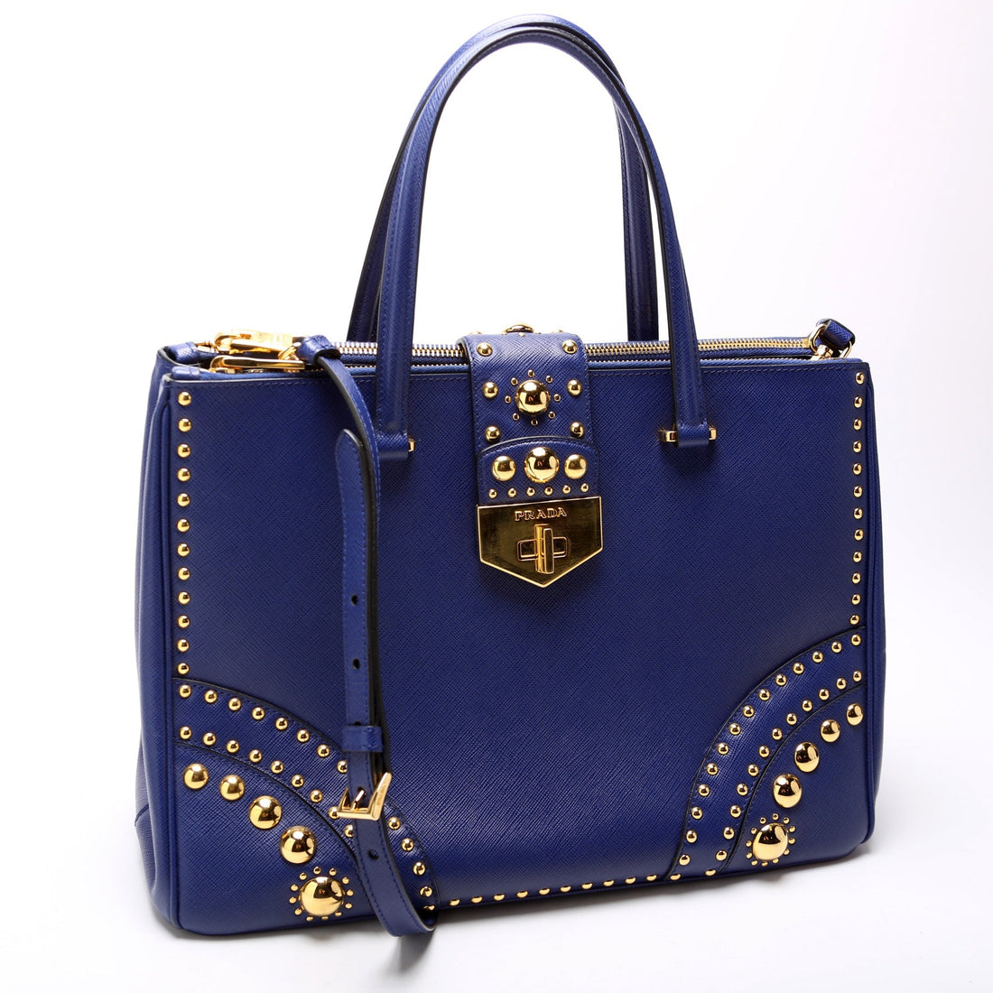 Saffiano Turnlock Studded Double Zip Medium