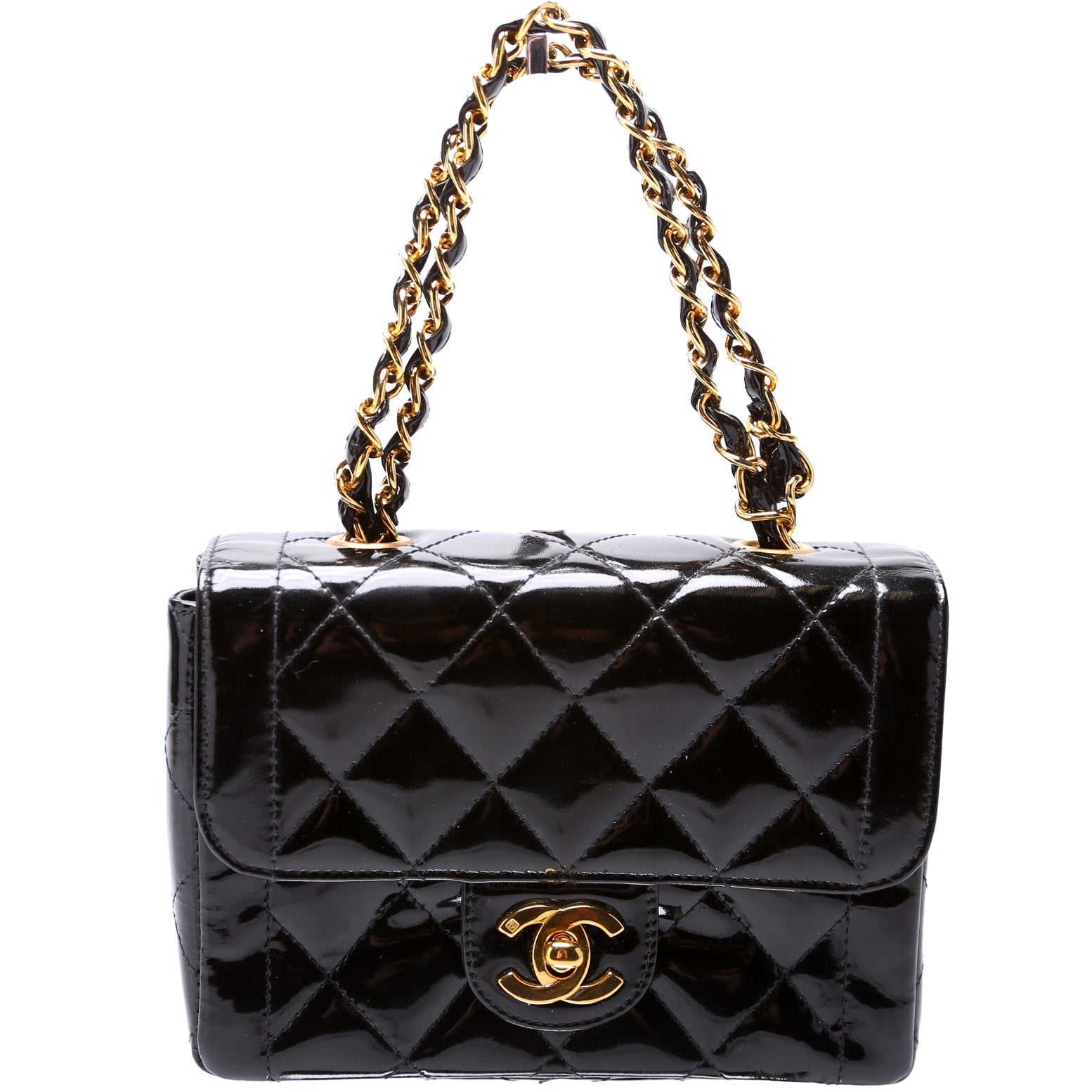 CC Double Chain Handle Mini Flap Patent Vintage Bag