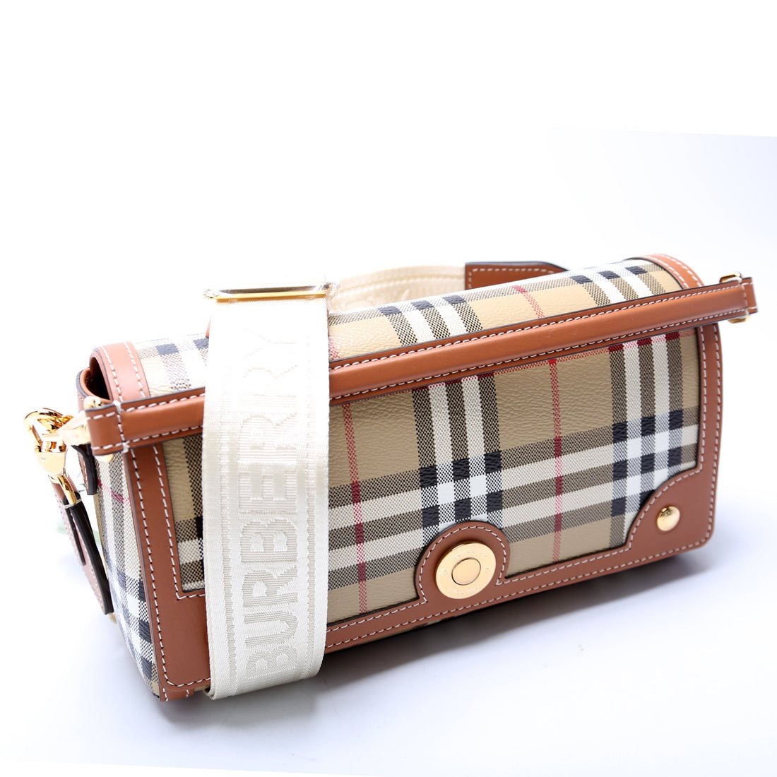 Note Top Handle Crossbody Check Coated Canvas