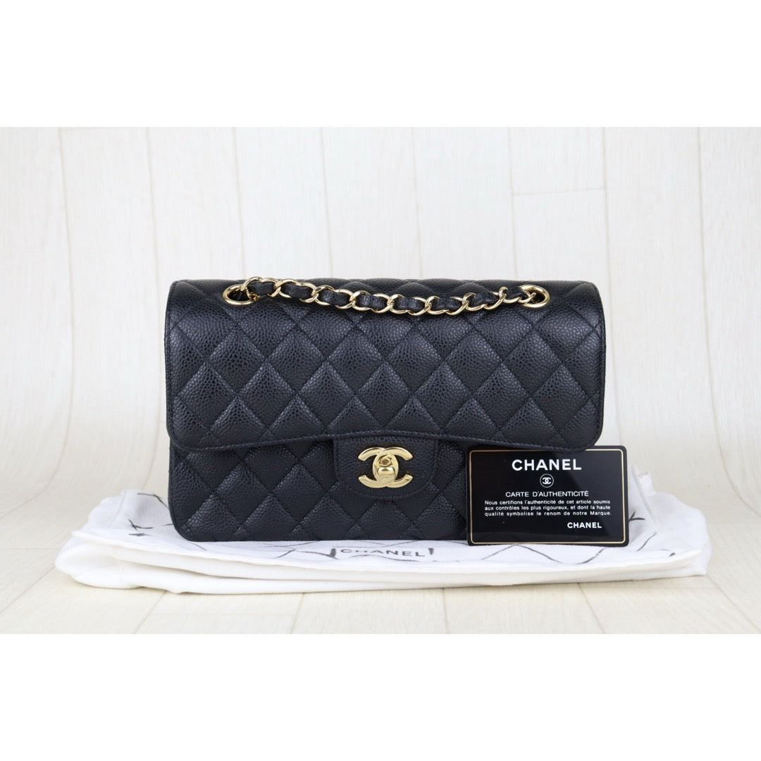 Excellent?Rank SA??CHANEL Caviar Skin Matrasse Double Flap 23 Shoulder Bag Black Made In 2019-2020 Year?S25032102