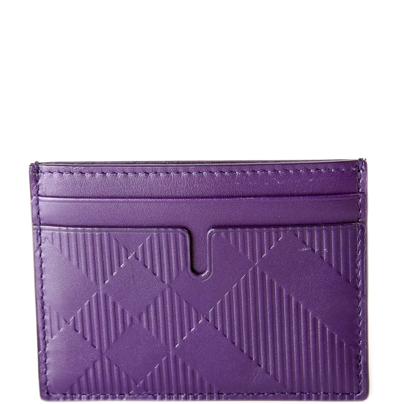 Check Embossed Leather Card Holder Purple