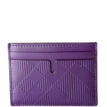 Check Embossed Leather Card Holder Purple