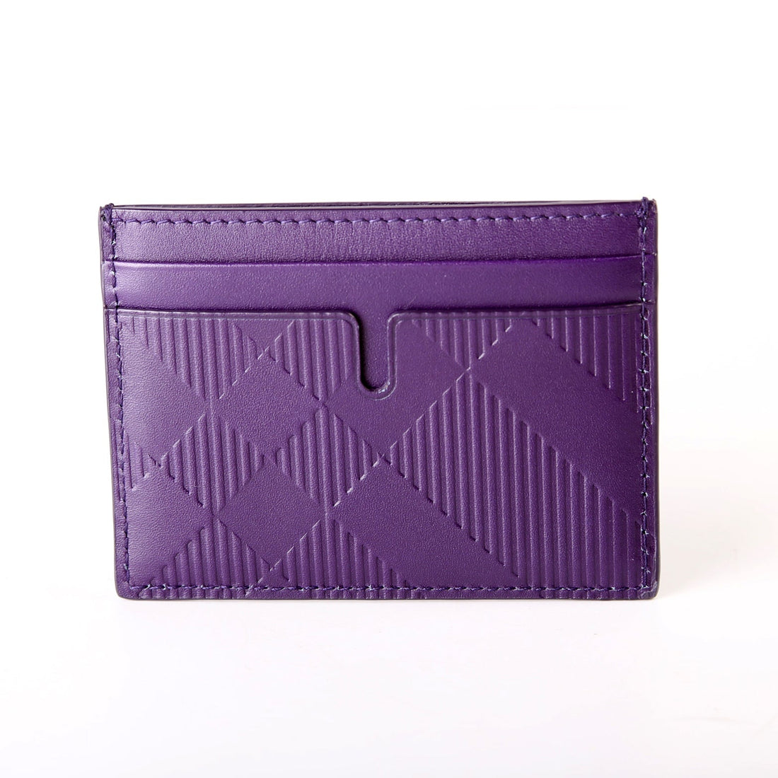 Check Embossed Leather Card Holder Purple