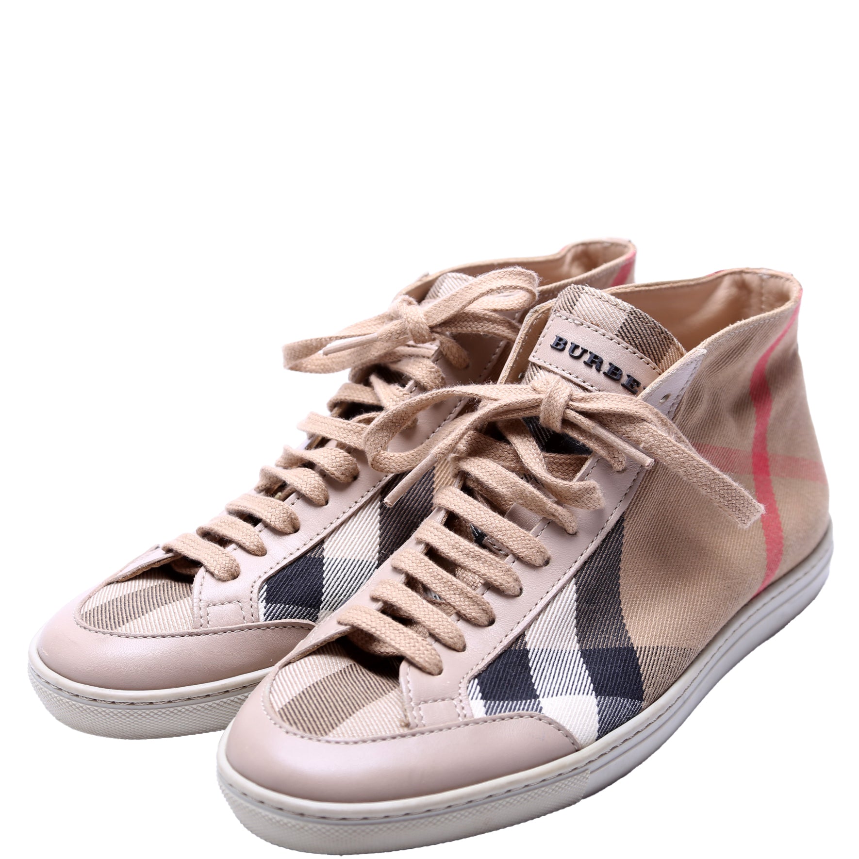 Check/Leather Mid Top Sneakers Size 37