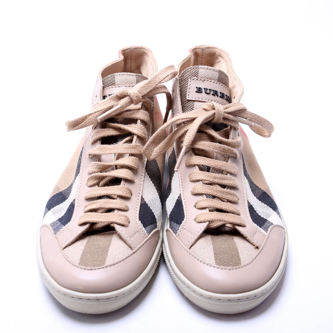 Check/Leather Mid Top Sneakers Size 37