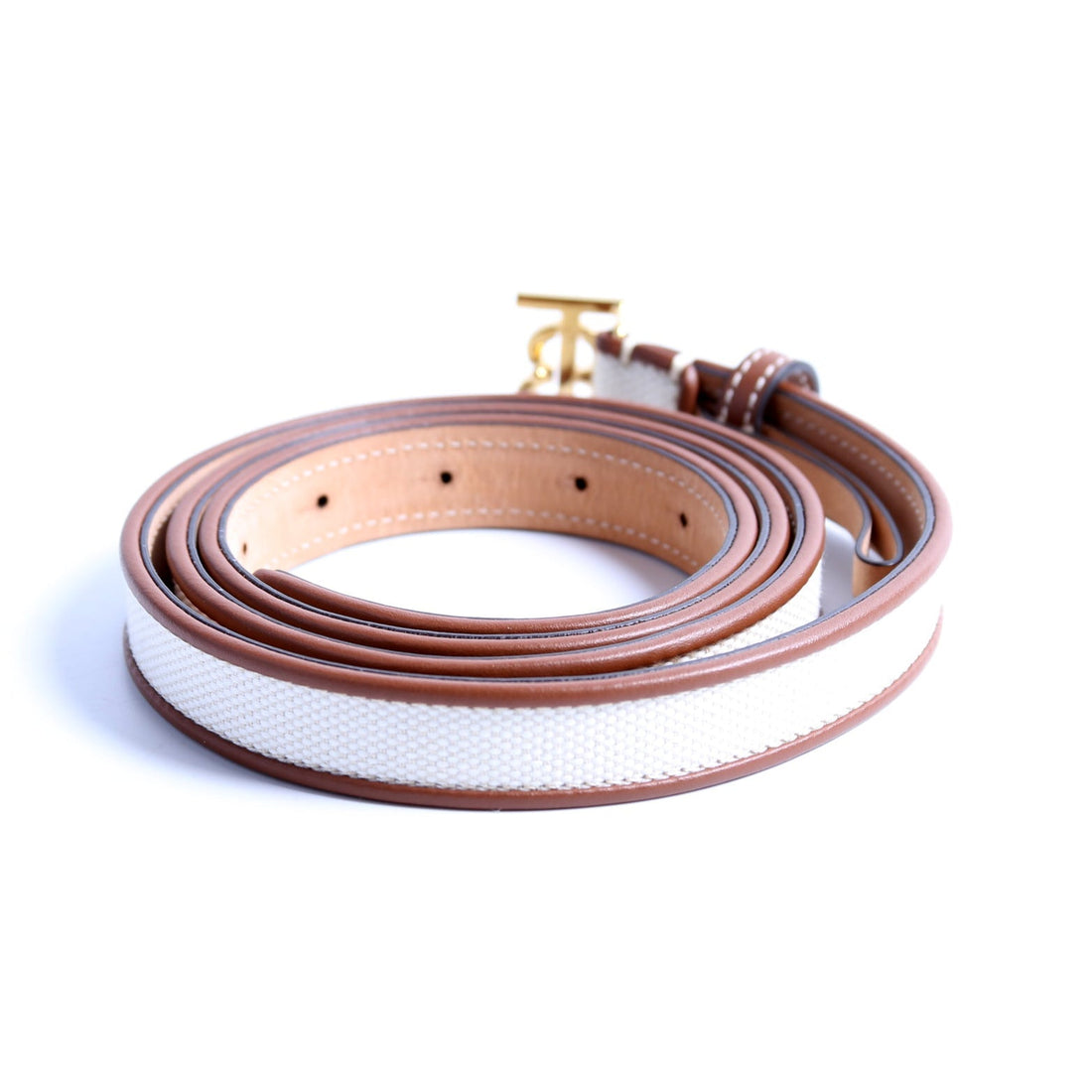 TB Logo Thin Canvas/Leather Belt Size Large Brown/White