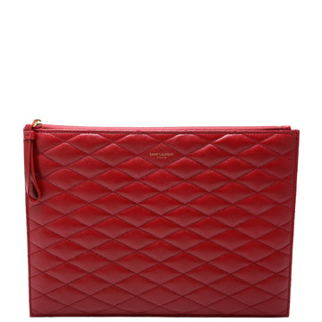 Sade Zip Pouch Quilted Lambskin Red