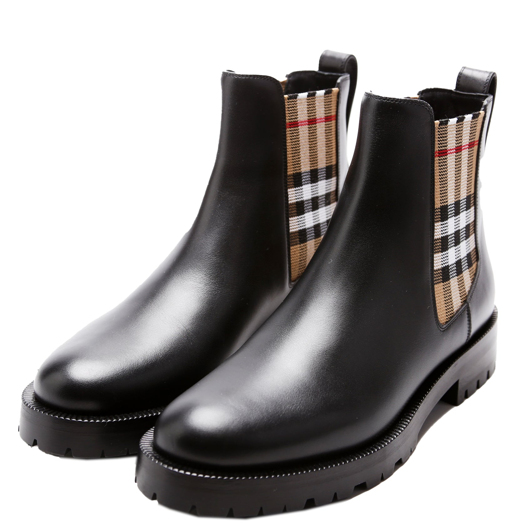 Check Panel Chelsea Boots Leather Size 38 Black