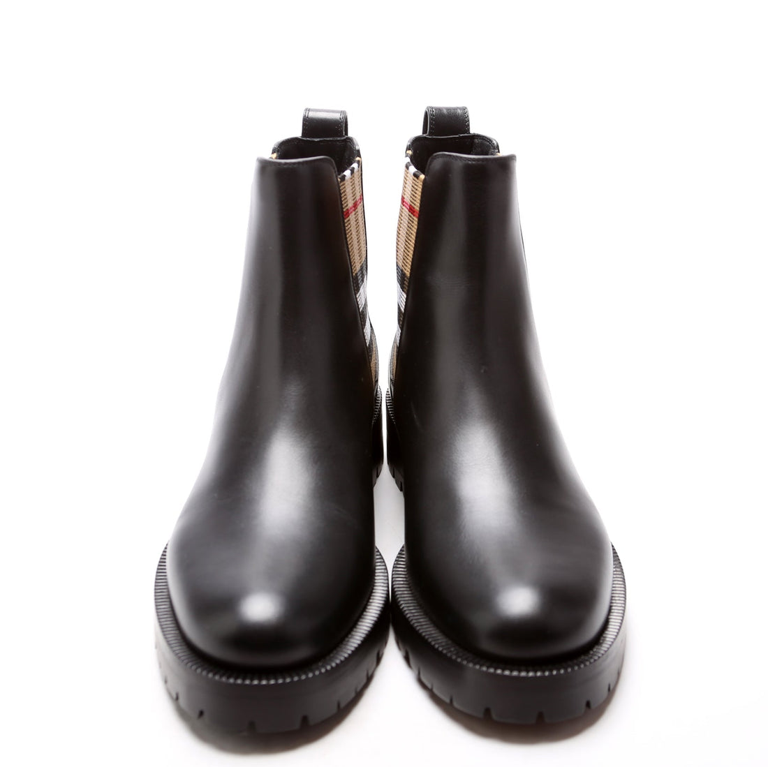 Check Panel Chelsea Boots Leather Size 38 Black