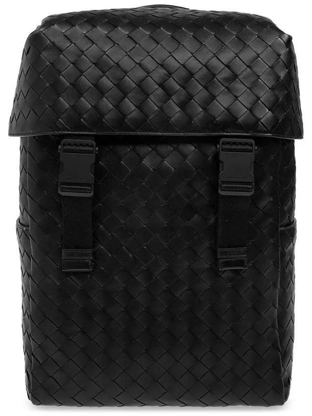 Bottega Veneta Intrecciato Flap Backpack Mat Black
