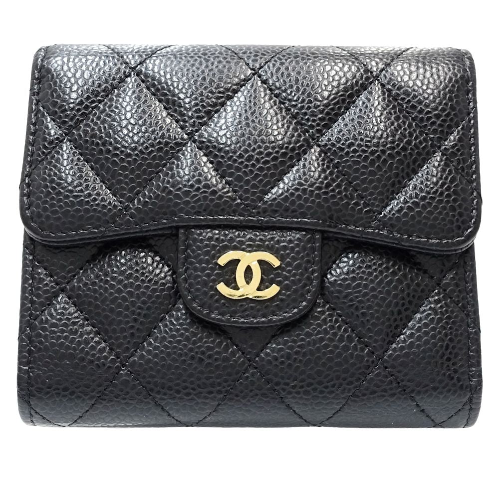 Chanel Caviar Skin Trifold Wallet Matelasse AP0231