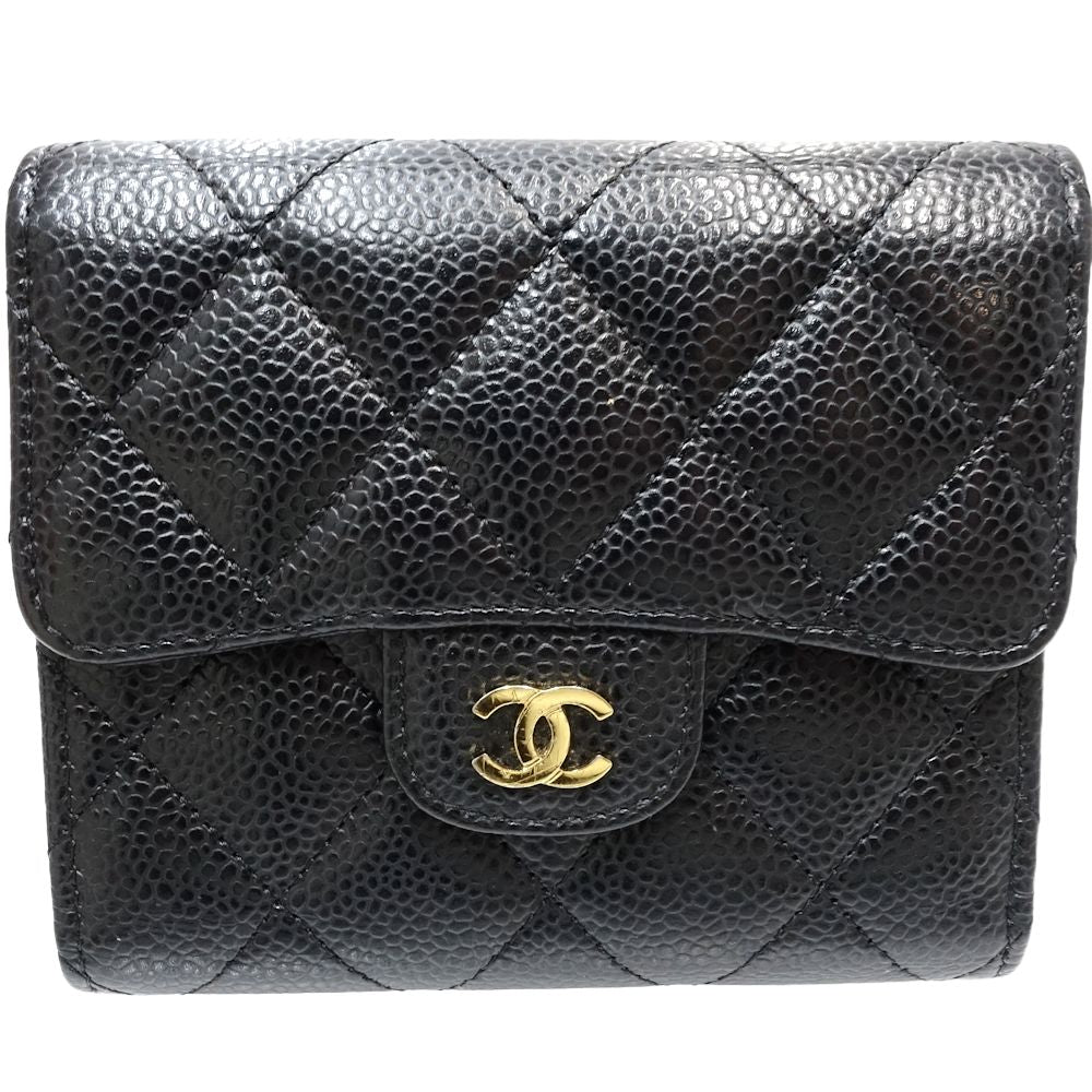 Chanel Caviar Skin Trifold Wallet Matelasse AP0231